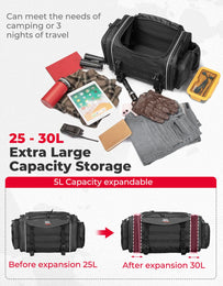 Motorcycle Travel Luggage Bags, 23L-30L Expandable Tail Bag - Kemimoto