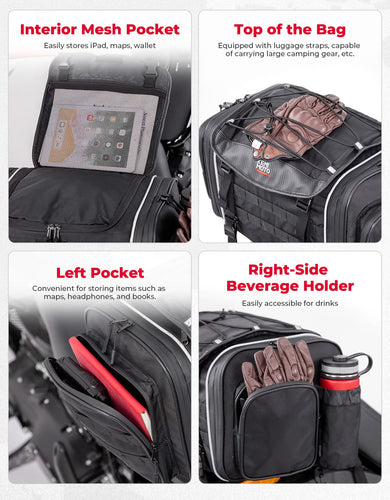 Motorcycle Travel Luggage Bags, 23L-30L Expandable Tail Bag - Kemimoto