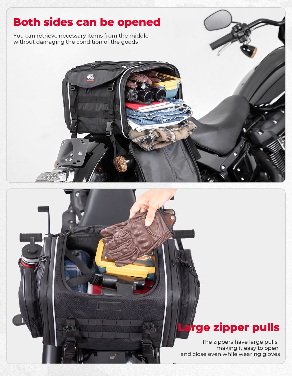 Motorcycle Travel Luggage Bags, 23L-30L Expandable Tail Bag – Kemimoto