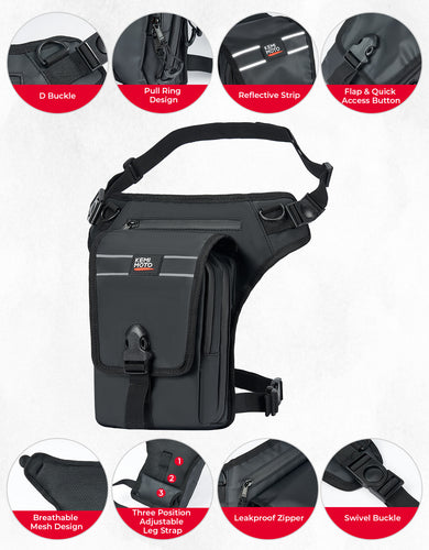 Motorcycle Leg Bag, 2.3L Capacity - Kemimoto