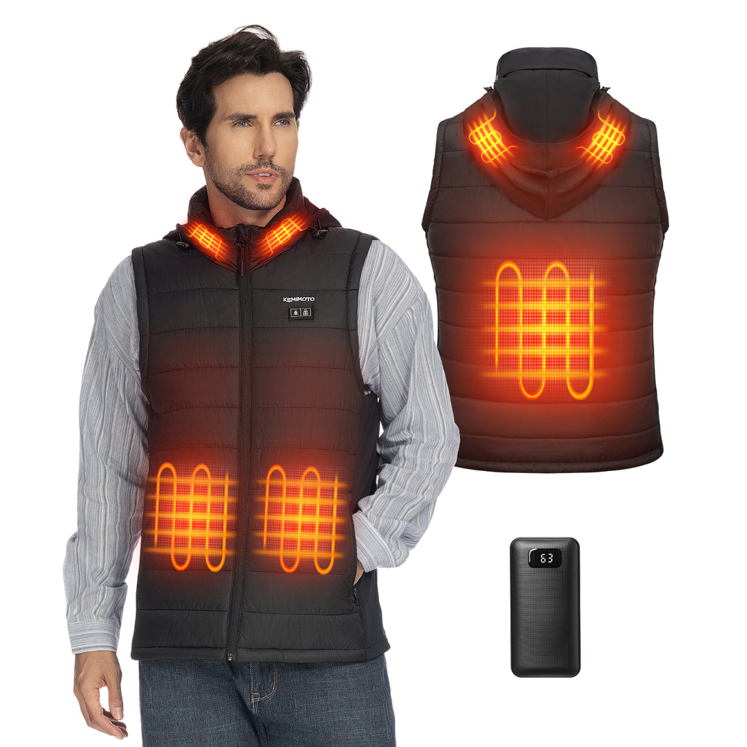 Heated Vest With Heated Hood - Black - Kemimoto