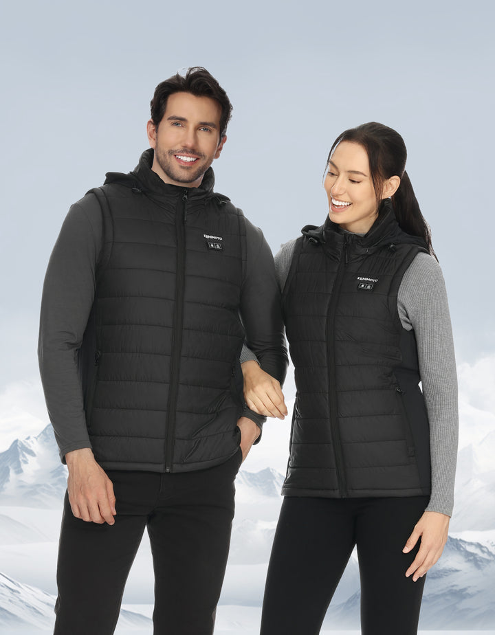 Heated Vest With Heated Hood - Black - Kemimoto