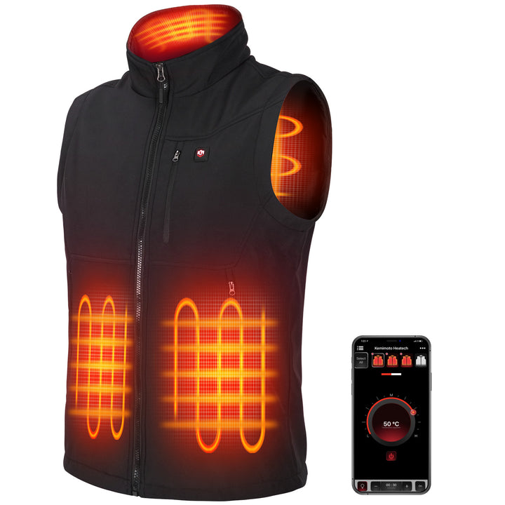 Men's Heated Vest by APP Temp Control for Skiing Hiking Hunting - Kemimoto