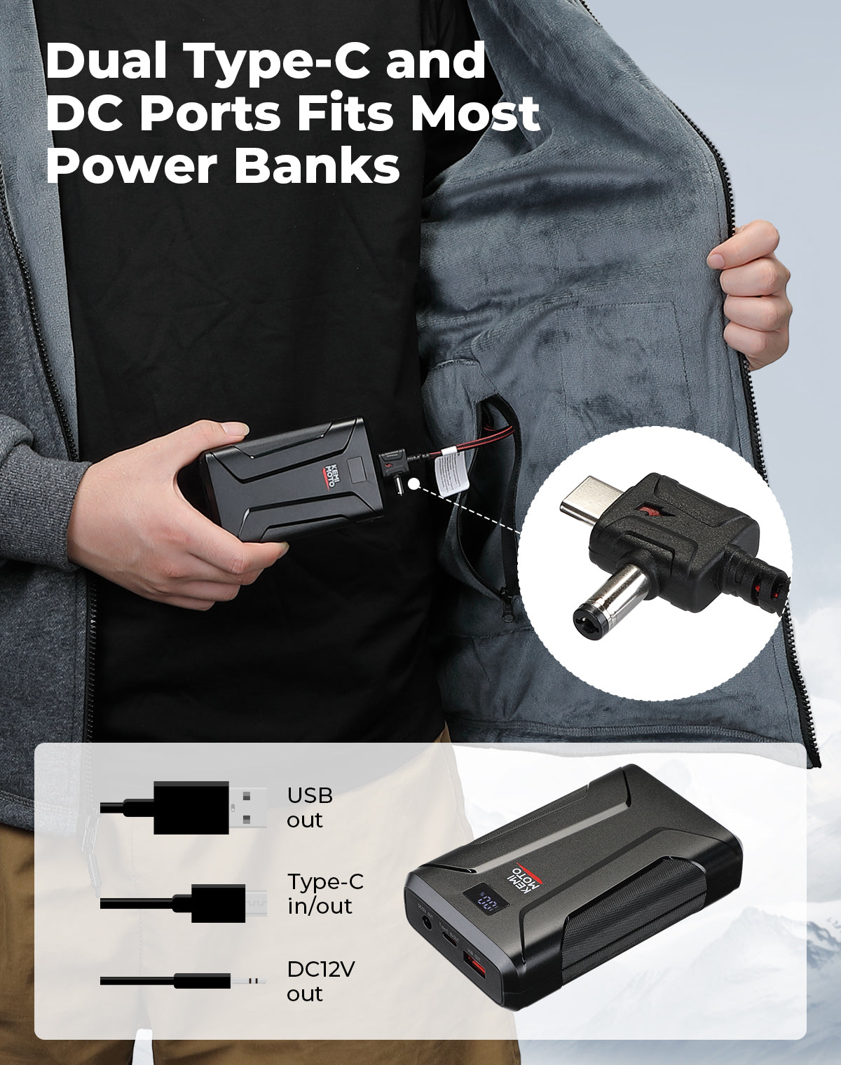 Heated Hoodie with 12V Battery Pack & 12V Rechargeable Battery - Kemimoto
