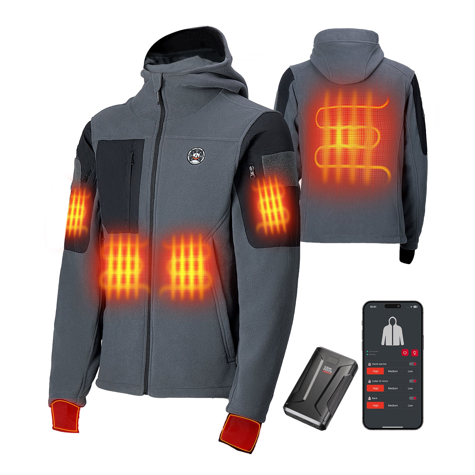 Heated Jacket with 12V 20000mAh Battery Pack - Kemimoto