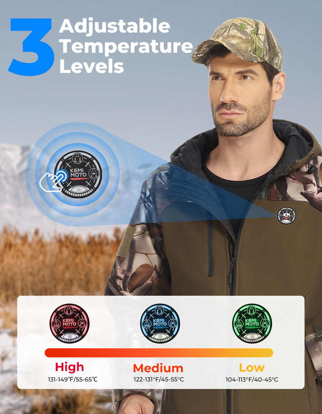 Hooded Heated Jackets with Battery Pack for Hunting Outdoor Hiking