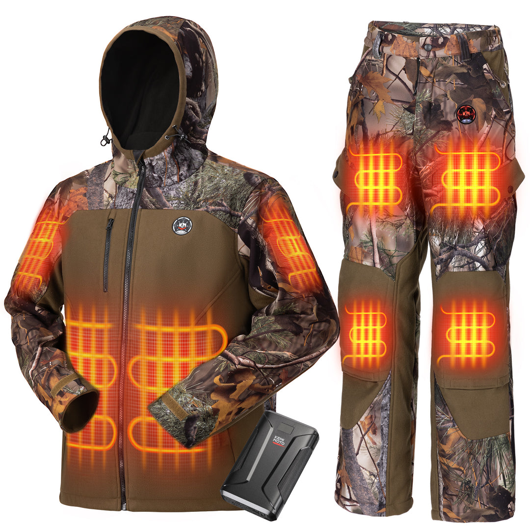 Hooded Heated Jackets & Heated Pants for Hunting Hiking Camping - Kemimoto