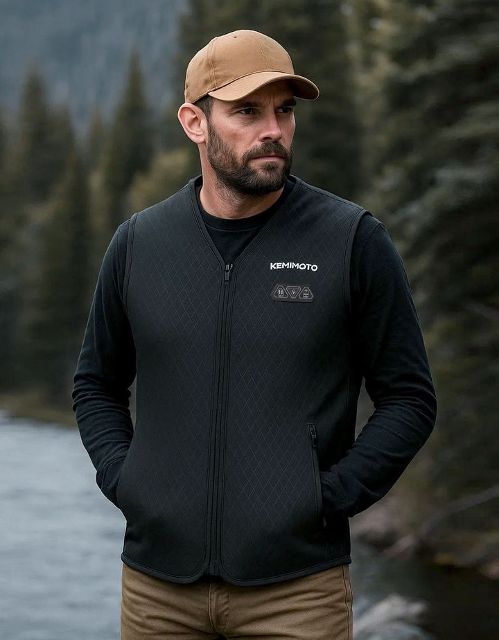Men’s Heated Vest with Battery Pack – V-Neck, Hidden Pocket Design for Hunting & Winter Sports - Kemimoto