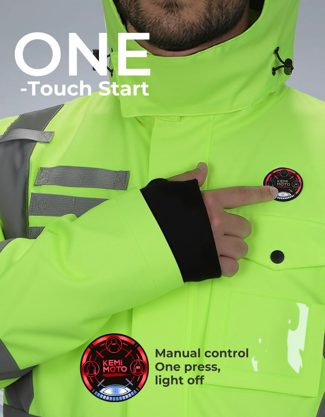 Men’s Heated Safety Jacket with Battery Waterproof High Vis Winter Workwear - Kemimoto