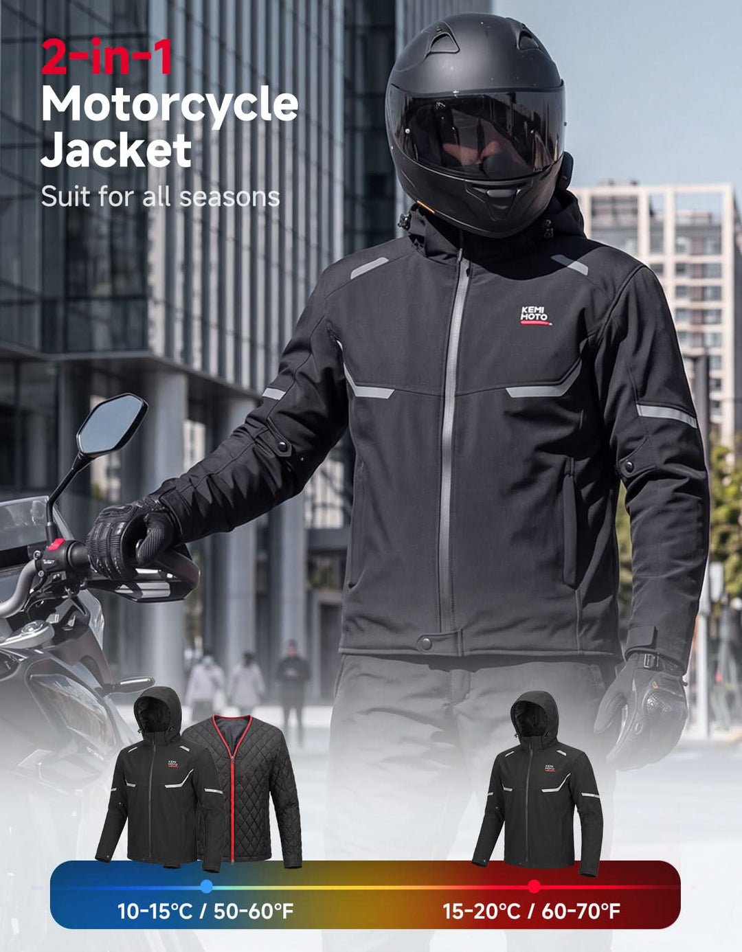 2-in-1 Detachable Liner CE Armor All Season Motorcycle Jacket