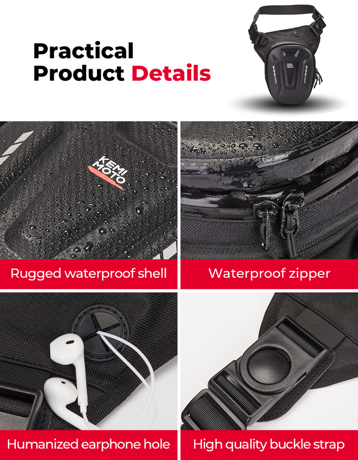 Motorcycle Tank Bag, 12L EVA Hard Shell Thigh Bag - Kemimoto
