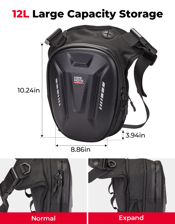 Motorcycle Tank Bag, 12L EVA Hard Shell Thigh Bag - Kemimoto