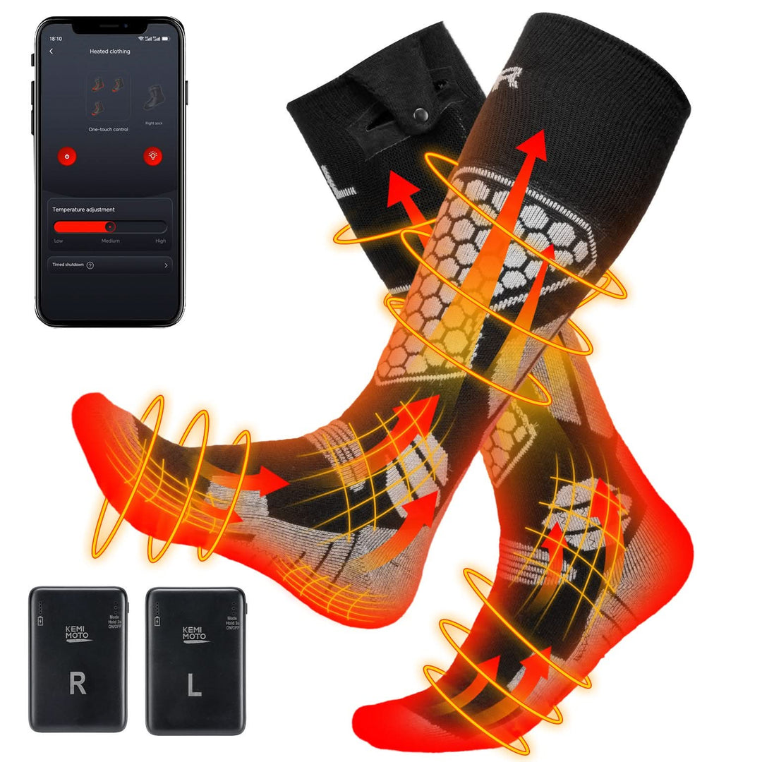 Black App-Controlled Heated Socks with 5000mAh Batteries