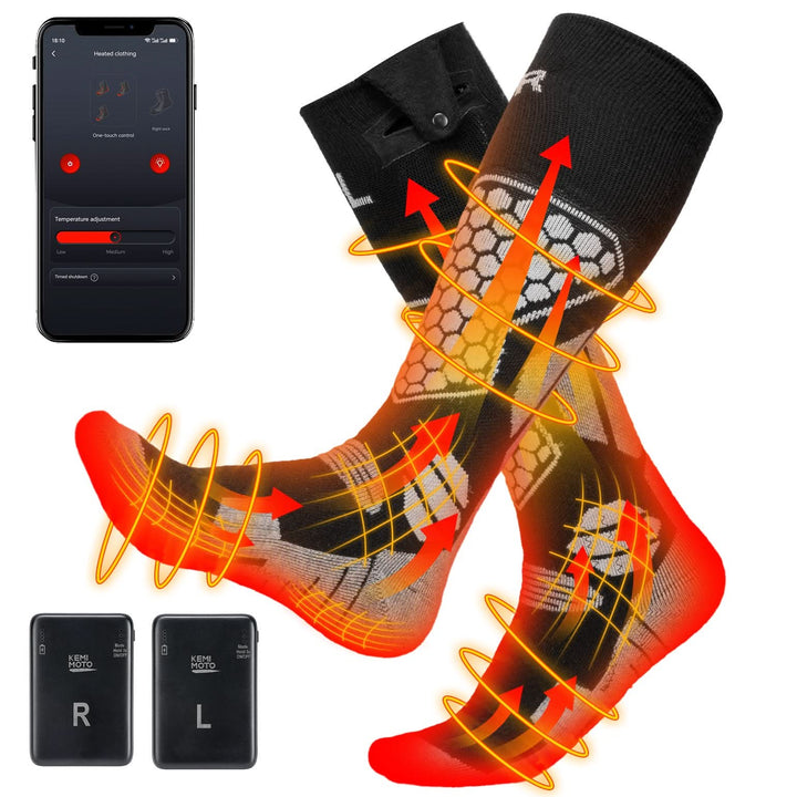 Black App-Controlled Heated Socks with 5000mAh Batteries