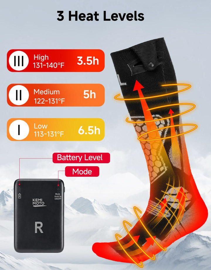 Black App-Controlled Heated Socks 2Pcs with 5000mAh Batteries