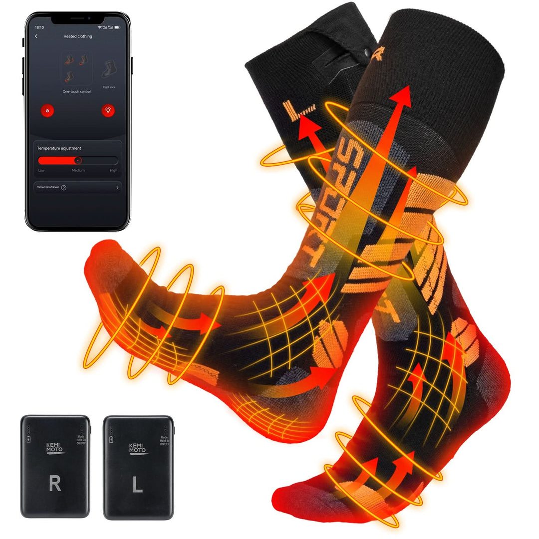 Black App-Controlled Heated Socks with 5000mAh Batteries