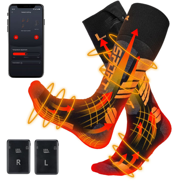 Black App-Controlled Heated Socks with 5000mAh Batteries