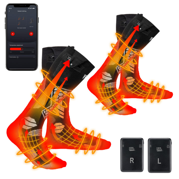 Black App-Controlled Heated Socks 2Pcs with 5000mAh Batteries