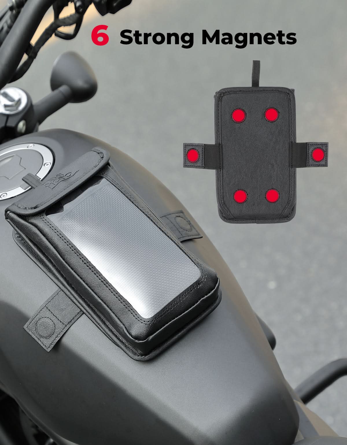 Magnetic PU Leather Motorcycle Tank Phone Bag, 6.9 Inch – Kemimoto