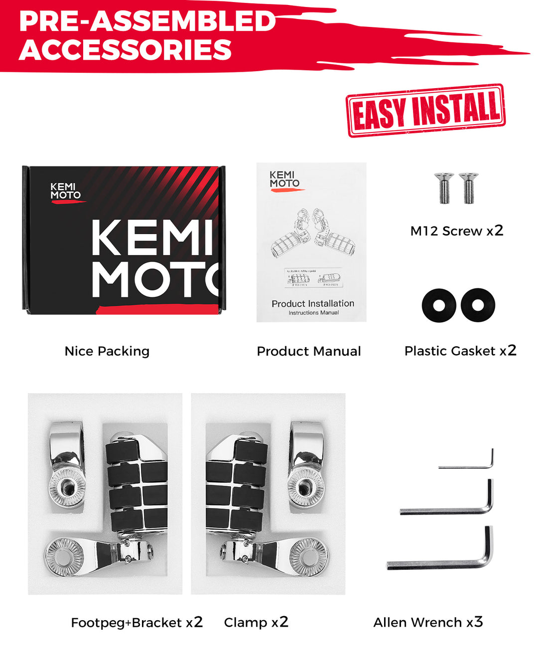 Motorcycle Highway Pegs, Foot Pegs for Sportster Softail Dyna - Kemimoto