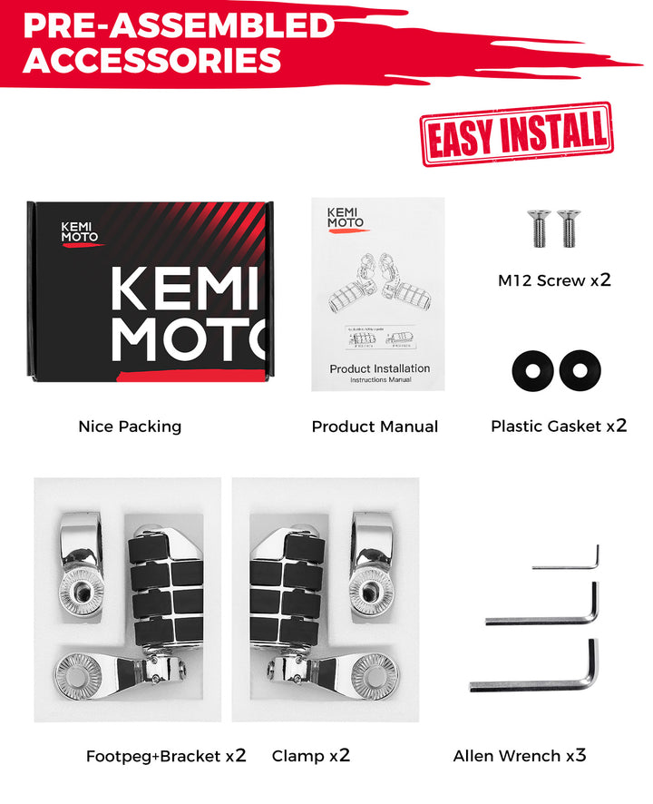 Motorcycle Highway Pegs, Foot Pegs for Sportster Softail Dyna - Kemimoto