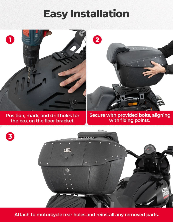 43L Waterproof Motorcycle Top Case Hard Shell with Lock - Kemimoto