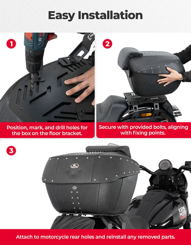 43L Waterproof Motorcycle Top Case Hard Shell with Lock - Kemimoto
