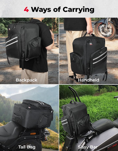 Motorcycle Sissy Bar Bag, 40LMotorcycle Luggage Rack Tail Bag - Kemimoto