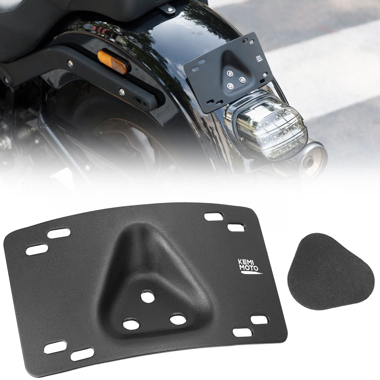 Motorcycle Curved Laydown License Plate Bracket for 3 Hole Mount - Kemimoto
