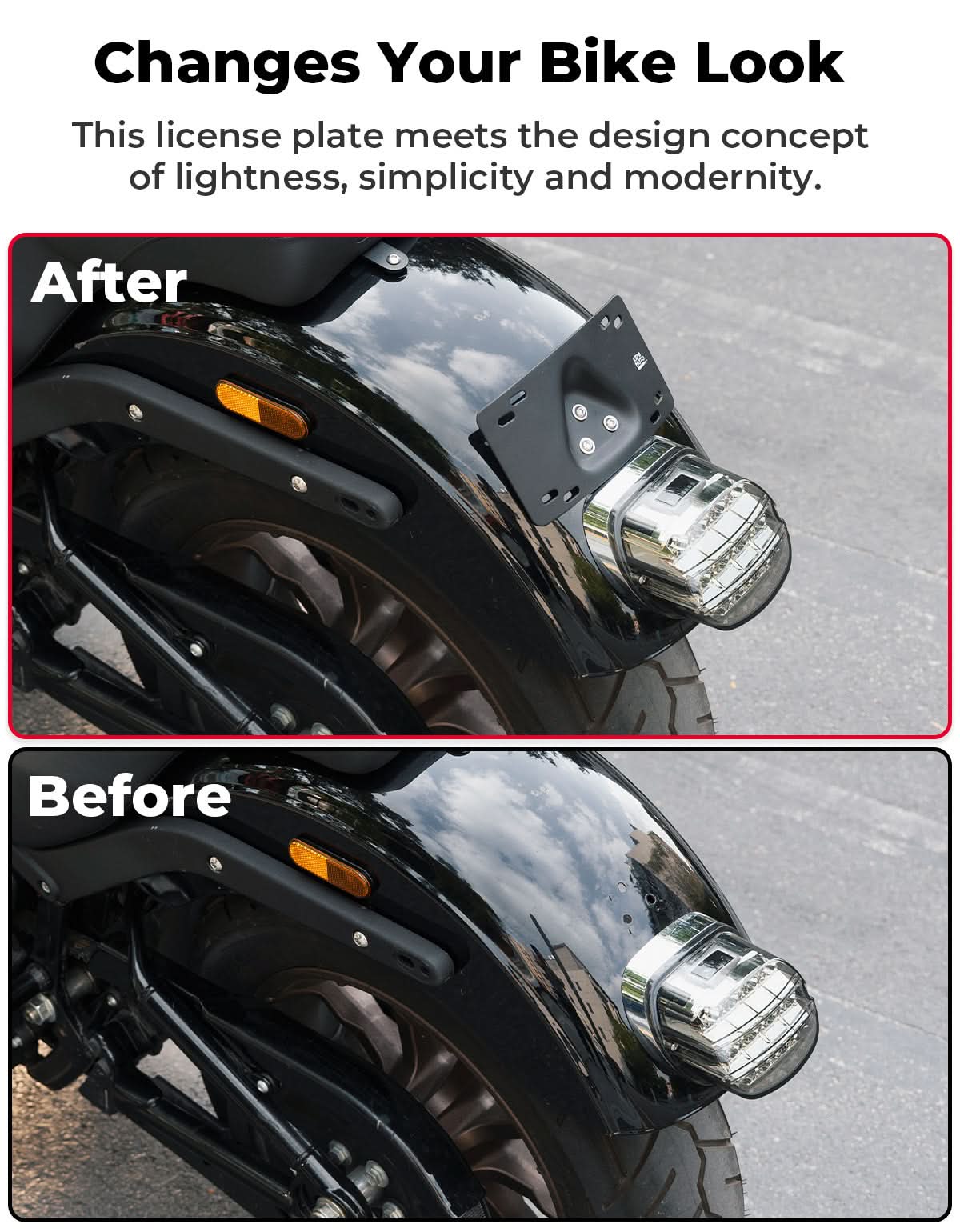Motorcycle Curved Laydown License Plate Bracket for 3 Hole Mount - Kemimoto