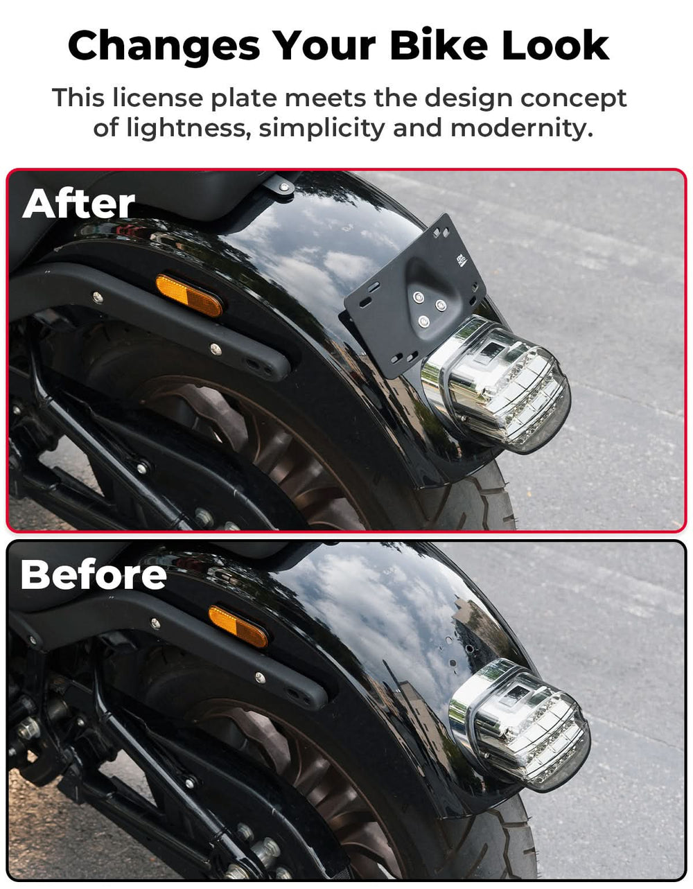 Motorcycle Curved Laydown License Plate Bracket for 3 Hole Mount - Kemimoto