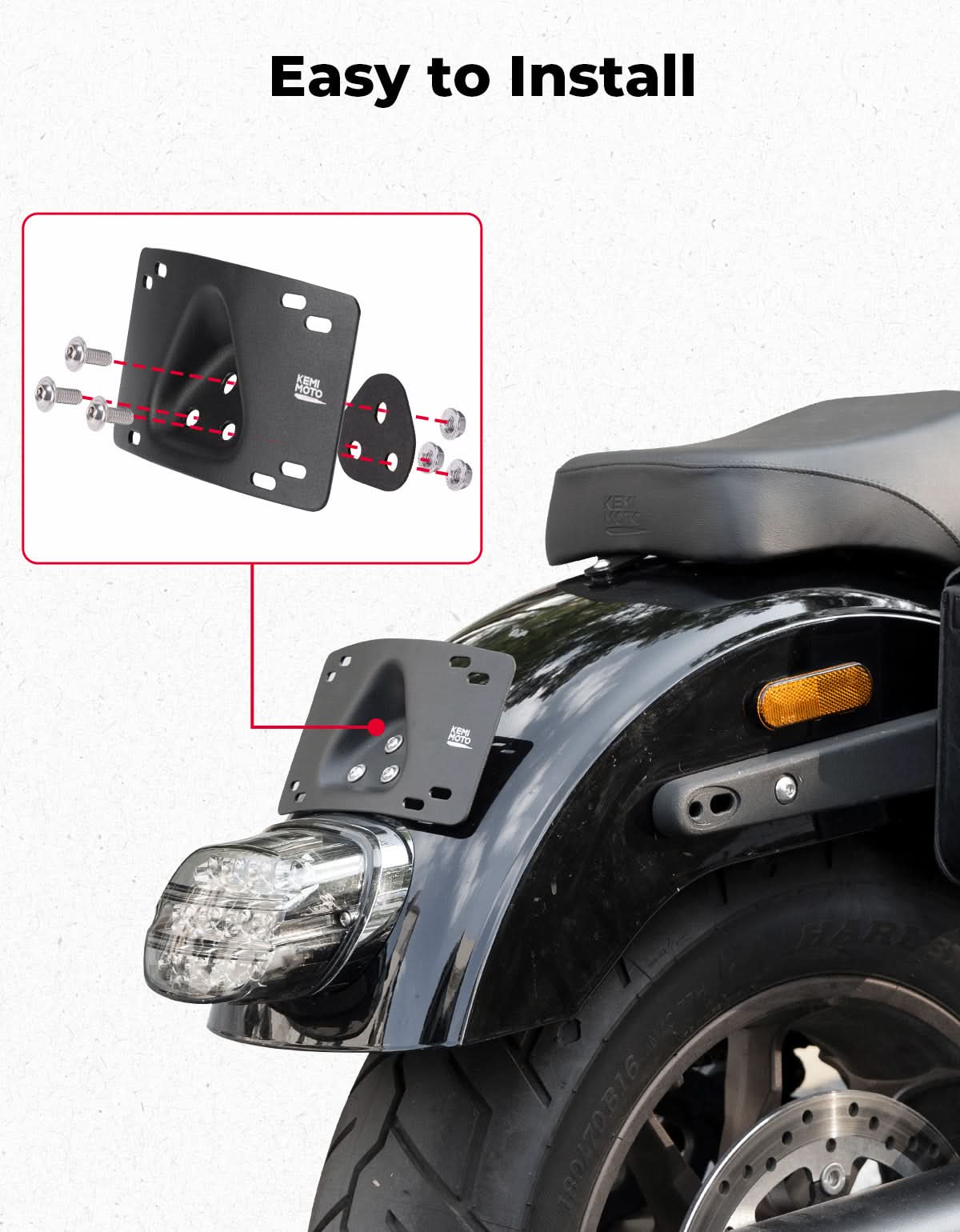 Motorcycle Curved Laydown License Plate Bracket for 3 Hole Mount - Kemimoto