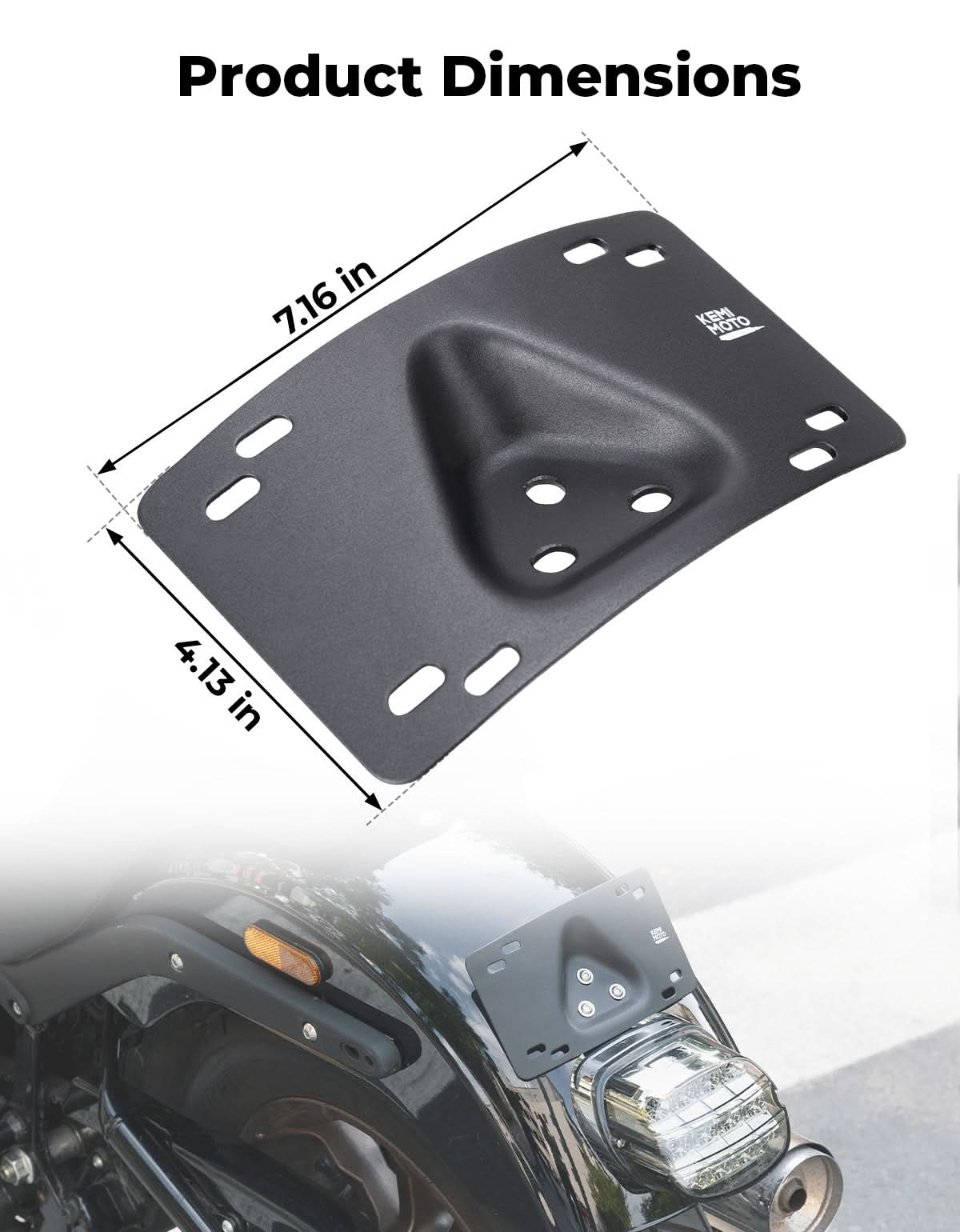 Motorcycle Curved Laydown License Plate Bracket for 3 Hole Mount - Kemimoto
