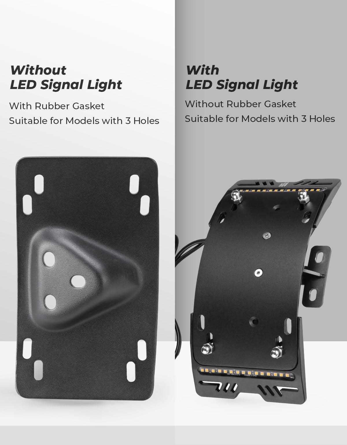 Motorcycle Curved Laydown License Plate Bracket for 3 Hole Mount - Kemimoto