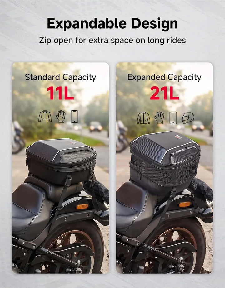 11-21L Expandable EVA Hard Shell Motorcycle Tail Bag For Touring Commuting