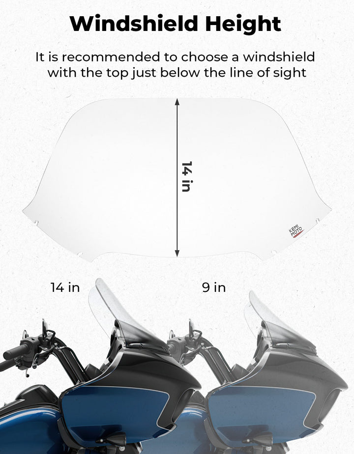 Clear 14" Windshield Windscreen Acrylic for Touring Road Glide 2015-2024 - Kemimoto