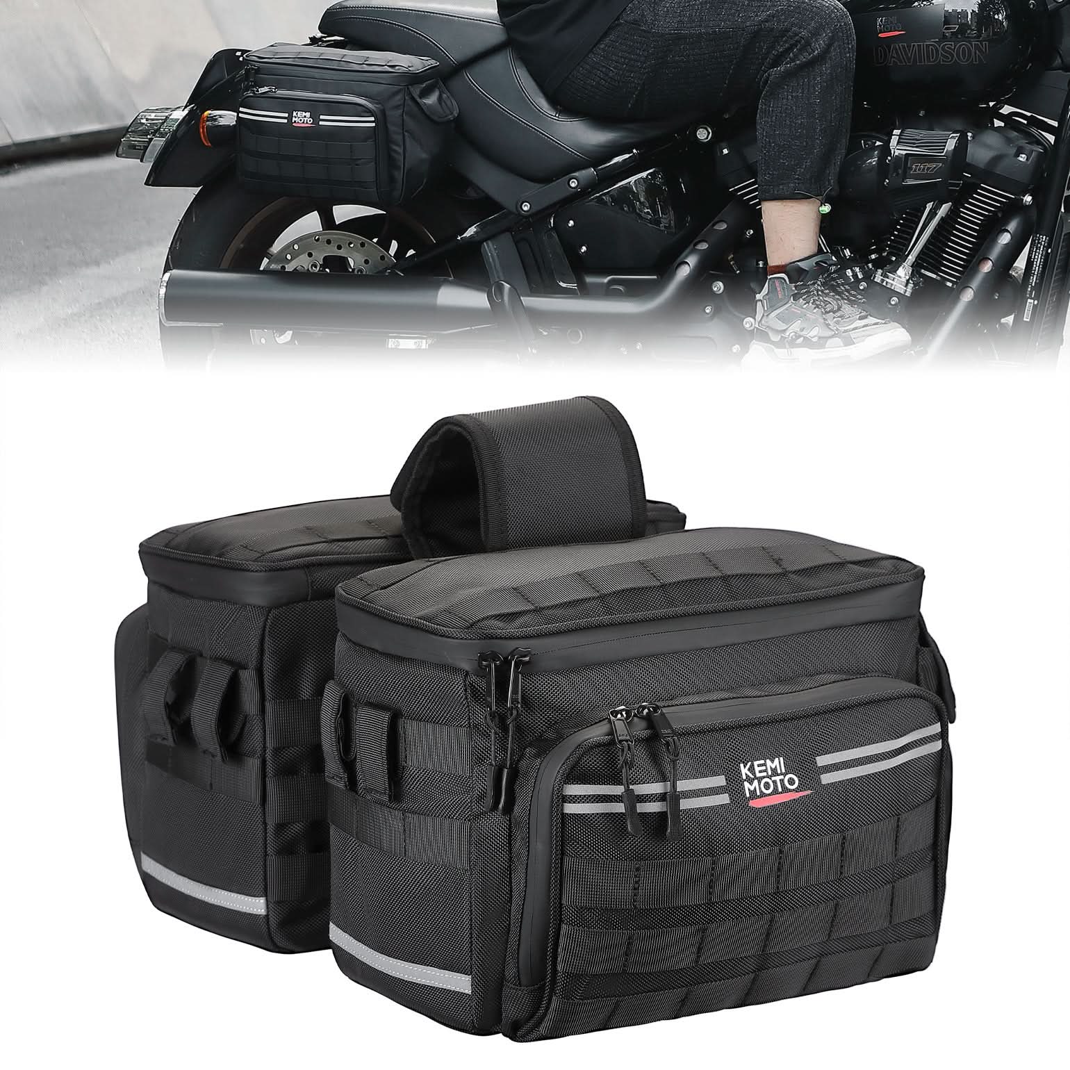 Motorcycle SaddleBags 15L with Brackets for Softail Dyna Sportster Cruiser - Kemimoto