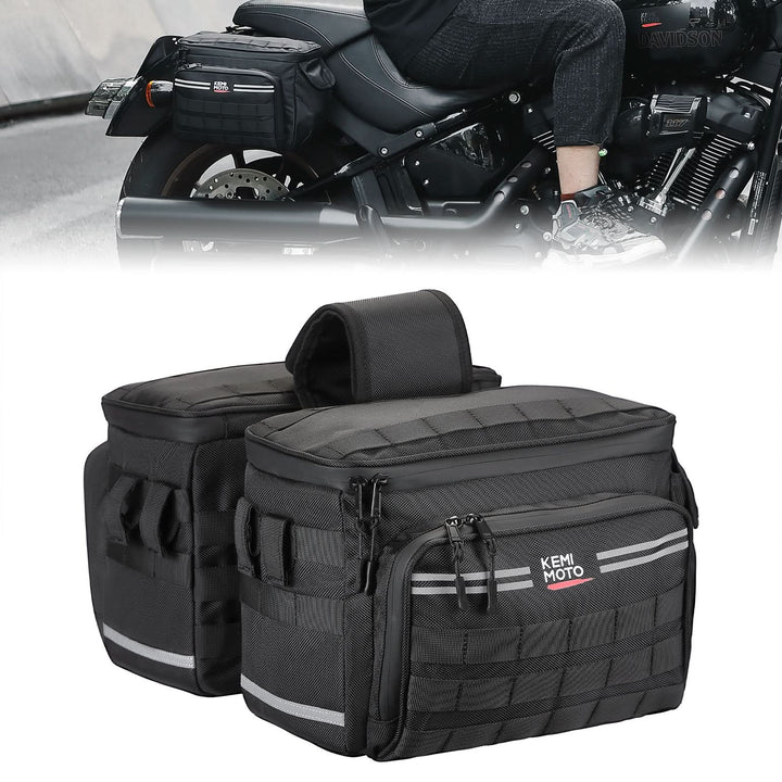 Motorcycle SaddleBags 15L with Brackets for Softail Dyna Sportster Cruiser - Kemimoto