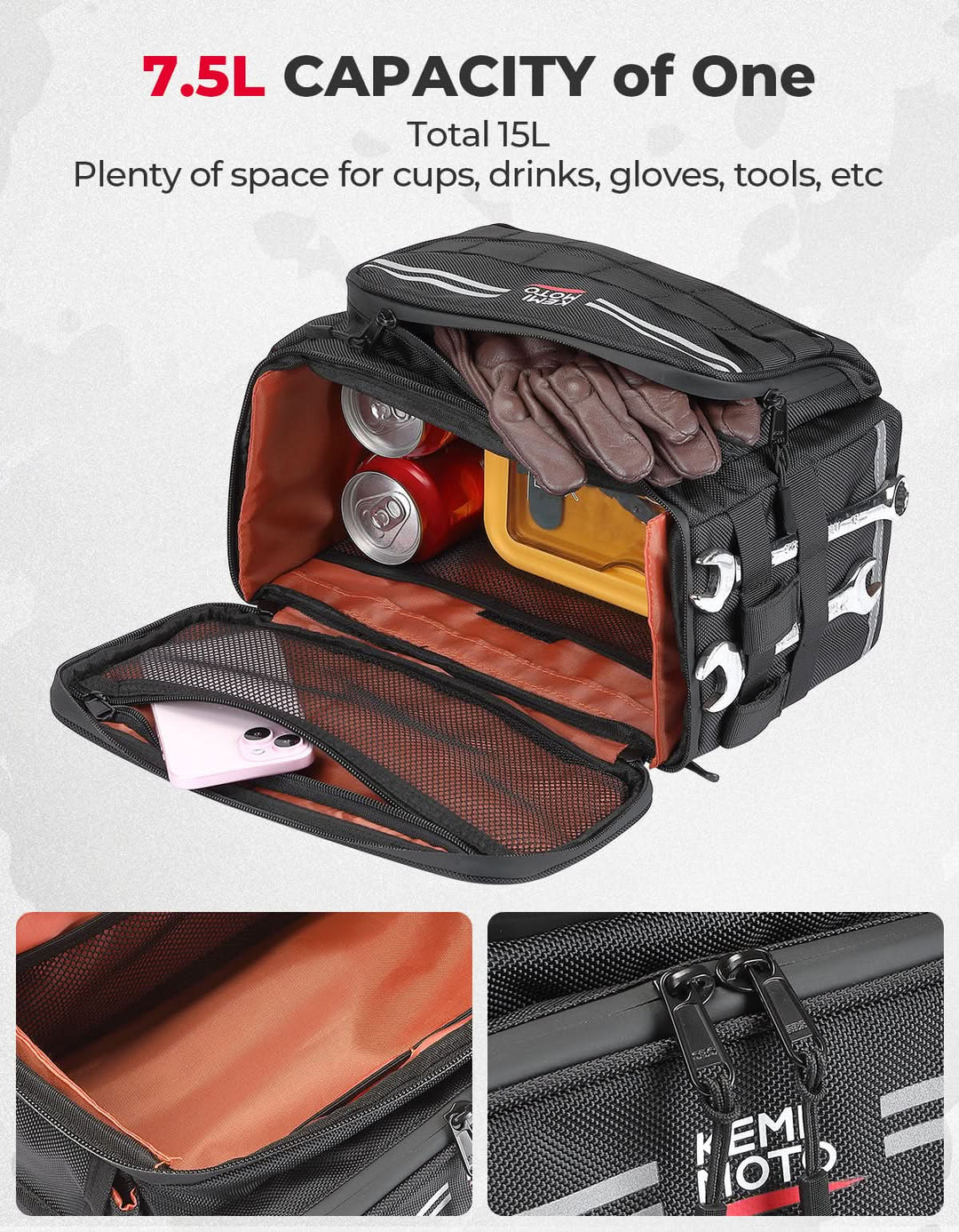 Motorcycle SaddleBags 15L with Brackets for Softail Dyna Sportster Cruiser - Kemimoto