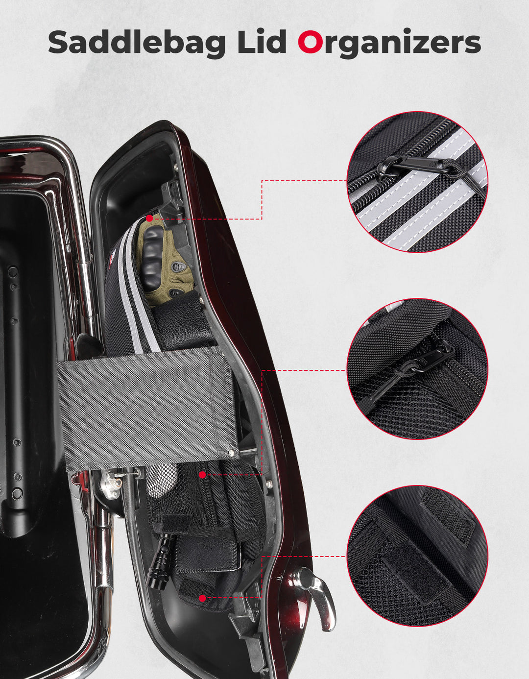 Upgraded Saddlebag Lid Organizers 2 Pack for Touring Street Glide Road King - Kemimoto