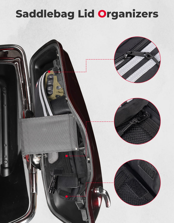 Upgraded Saddlebag Lid Organizers 2 Pack for Touring Street Glide Road King - Kemimoto