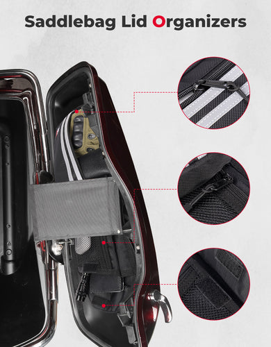 Upgraded Saddlebag Lid Organizers 2 Pack for Touring Street Glide Road King - Kemimoto