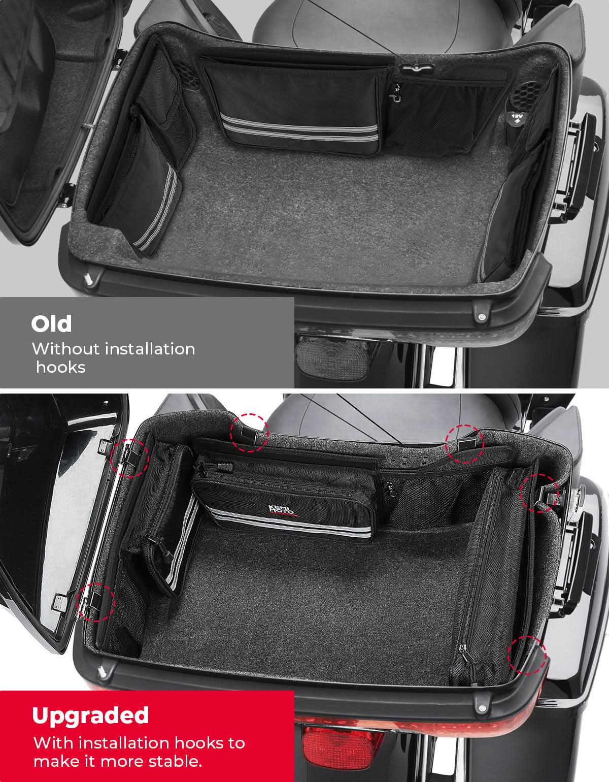 Upgraded Tour Pack Organizers with Hooks for Touring Street Glide Road King 2014-2025 - Kemimoto