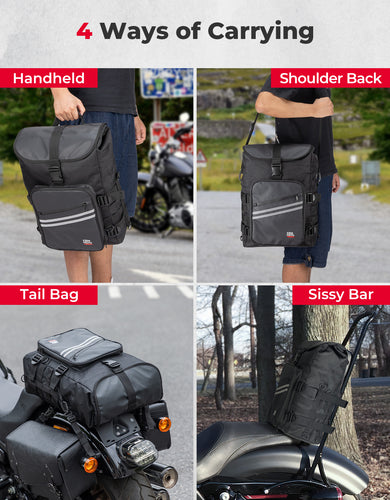 Motorcycle Sissy Bar Bag 30L Motorcycle Tail Travel Luggage Bag - Kemimoto