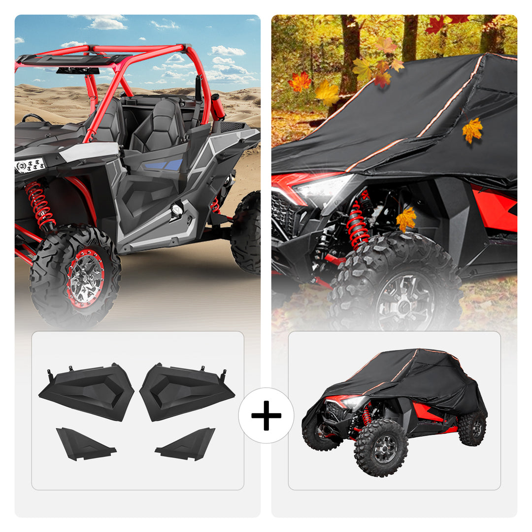Lower Half Door Inserts Panels & UTV Cover with Rlective Strip Fit Polaris RZR
