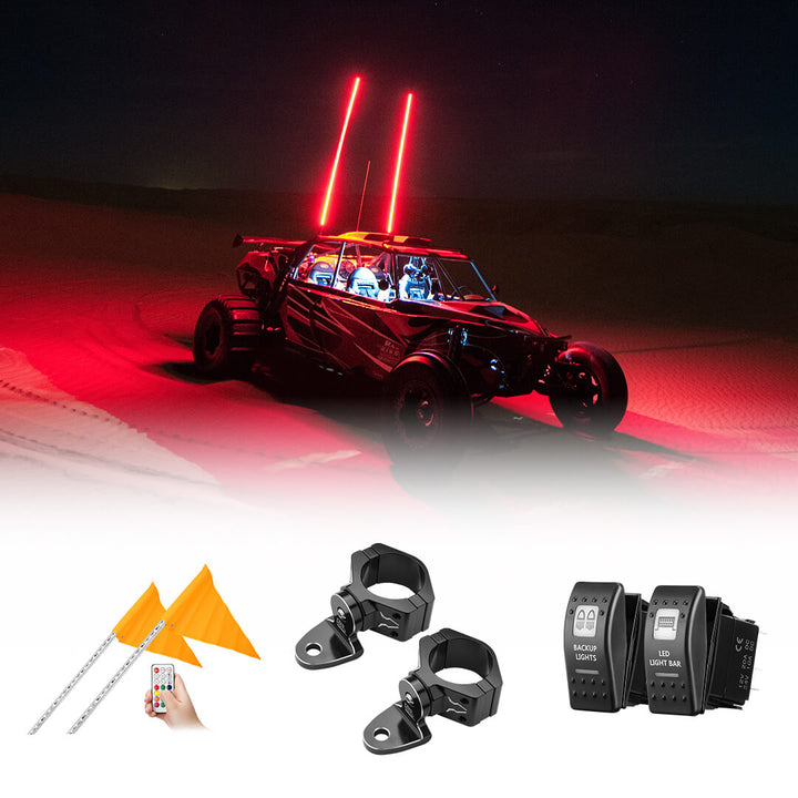 Whip Light & Flag mount & 5 Pin ATV Rocker Switch & Backup Lights - Kemimoto