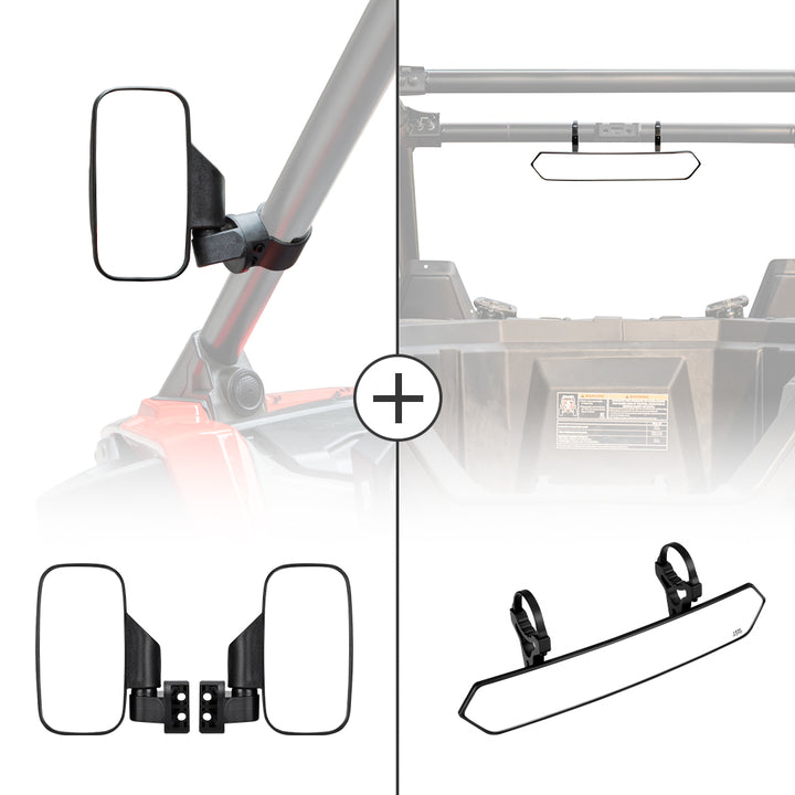 UTV Adjustable Rear View Mirror & Side Mirrors for 1.75"-2" Round Tube