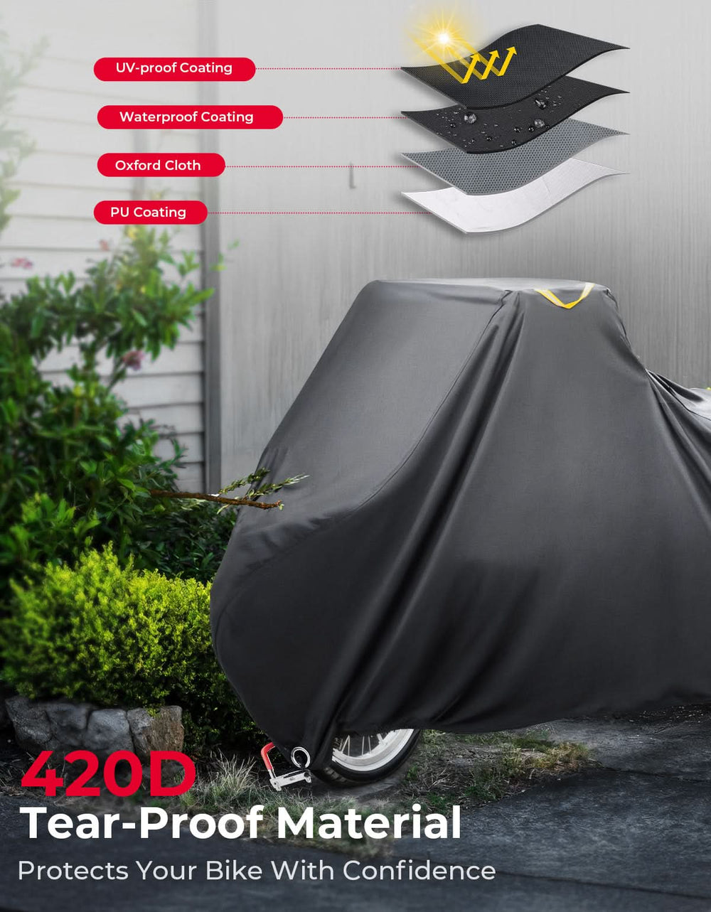 Rain Waterproof UV Protection Windproof Folding, Bike Tarp for Adult Tricycles, 3 Wheel Bikes, Cargo Bikes - Kemimoto