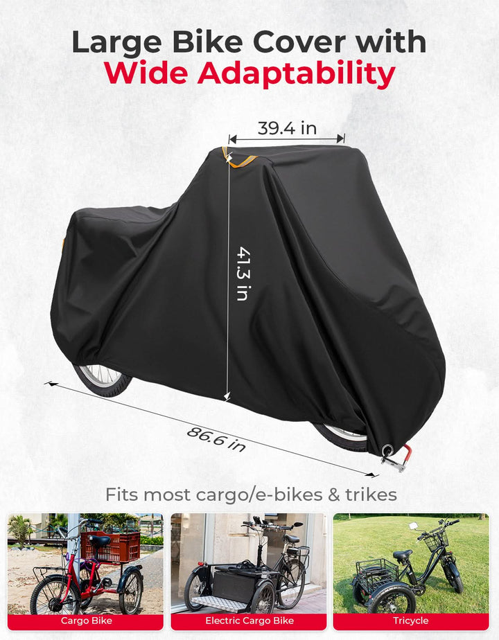 Rain Waterproof UV Protection Windproof Folding, Bike Tarp for Adult Tricycles, 3 Wheel Bikes, Cargo Bikes - Kemimoto