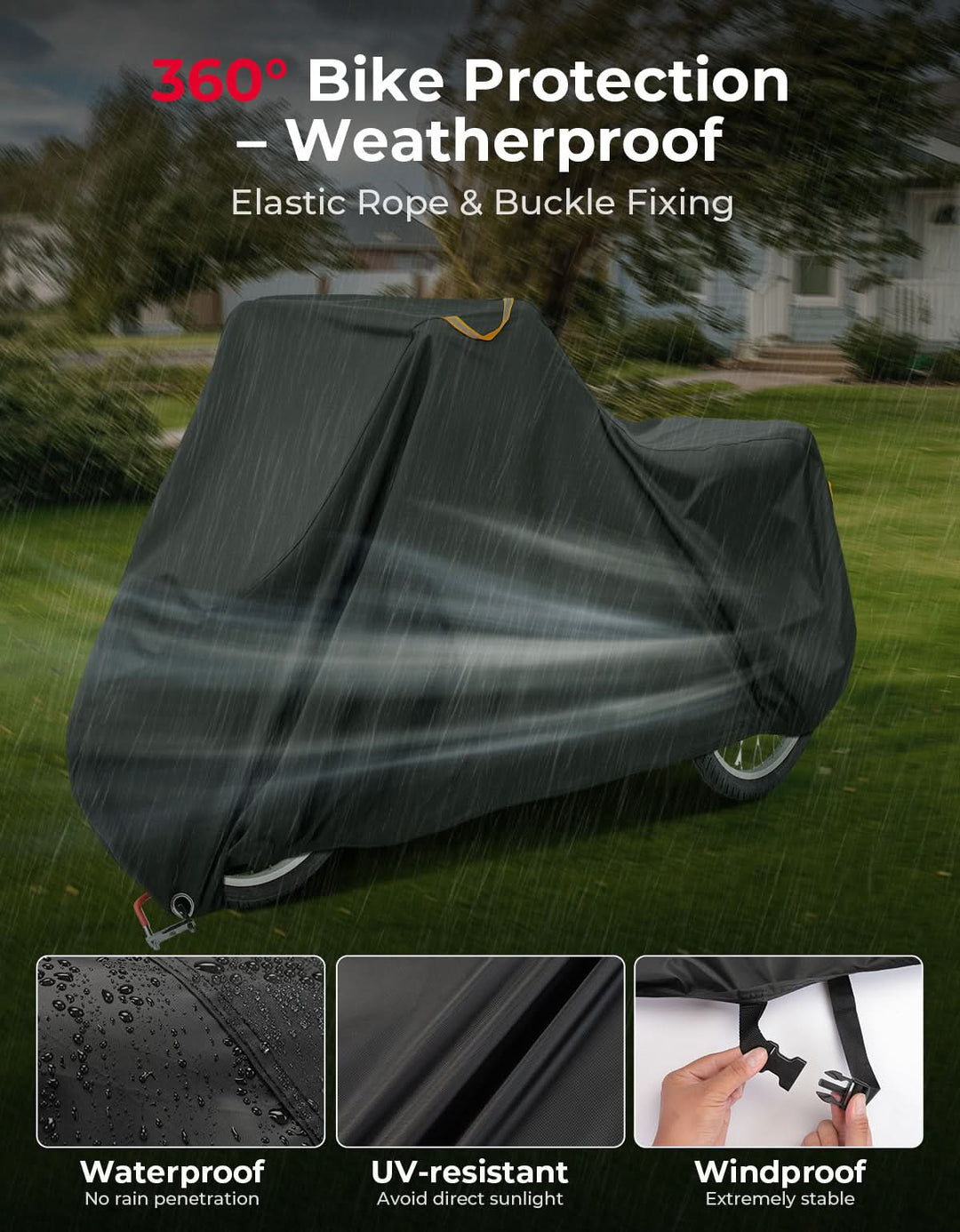 Rain Waterproof UV Protection Windproof Folding, Bike Tarp for Adult Tricycles, 3 Wheel Bikes, Cargo Bikes - Kemimoto